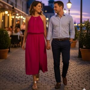 Vince Camuto Red One Shoulder Midi Sundress